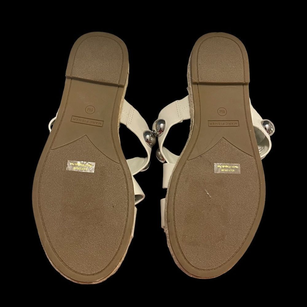 Marc Fisher Prisca White Vegan Leather Studded Slides - Picture 4 of 6